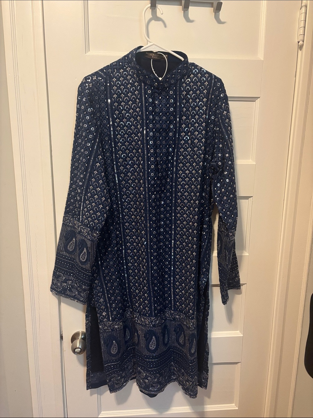 Men's Navy Blue Printed Casual Kurta Shirt
